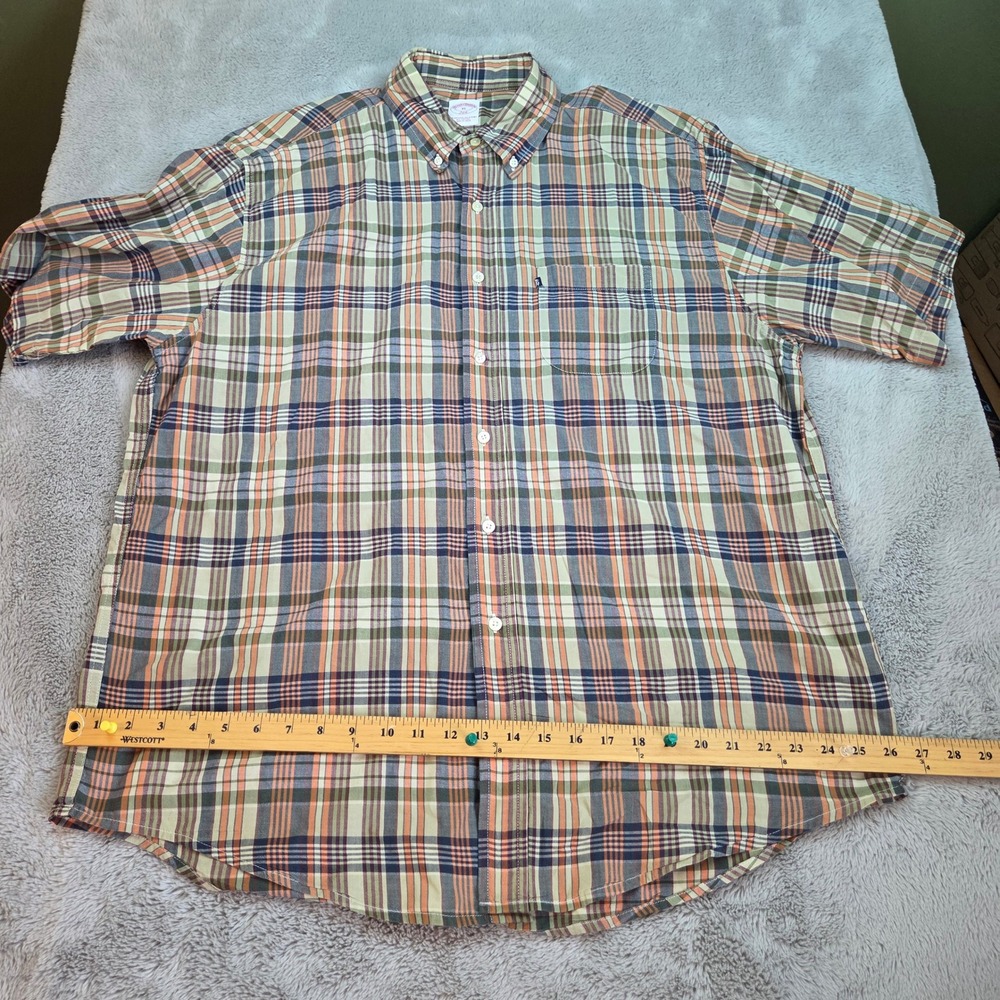 Brooks Brothers 346 Button Down Shirt Mens XL Plaid Short Sleeve Cotton Multi